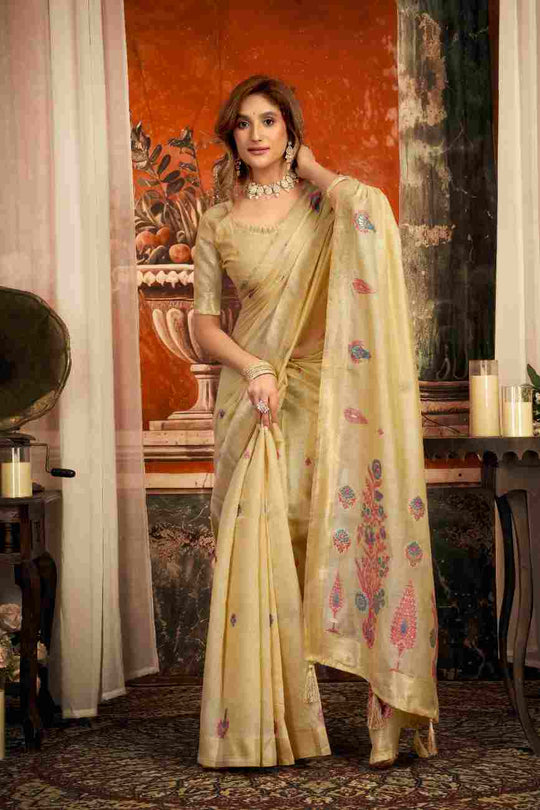 Cream Cotton Saree With Blouse Piece