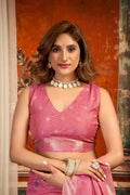 Pink Cotton Saree With Blouse Piece
