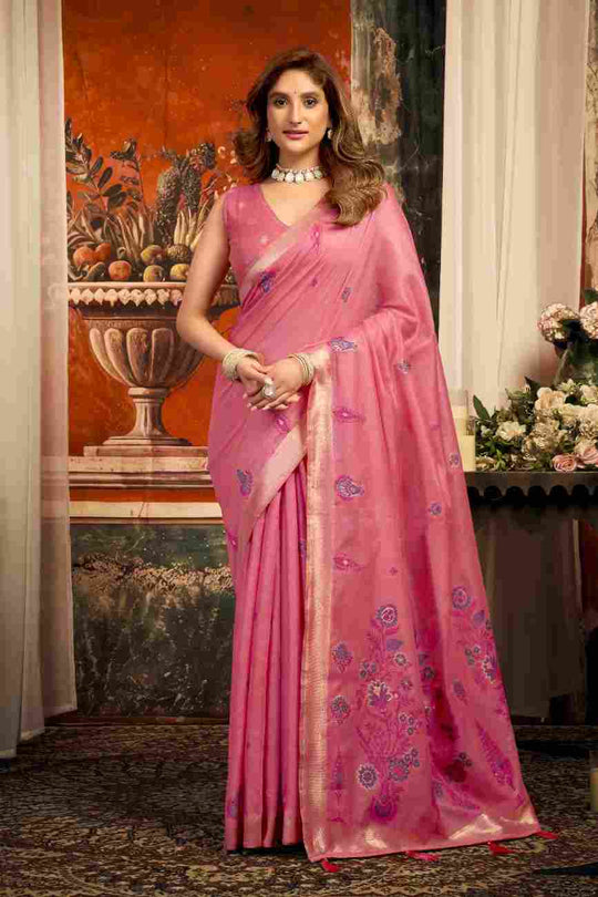 Pink Cotton Saree With Blouse Piece