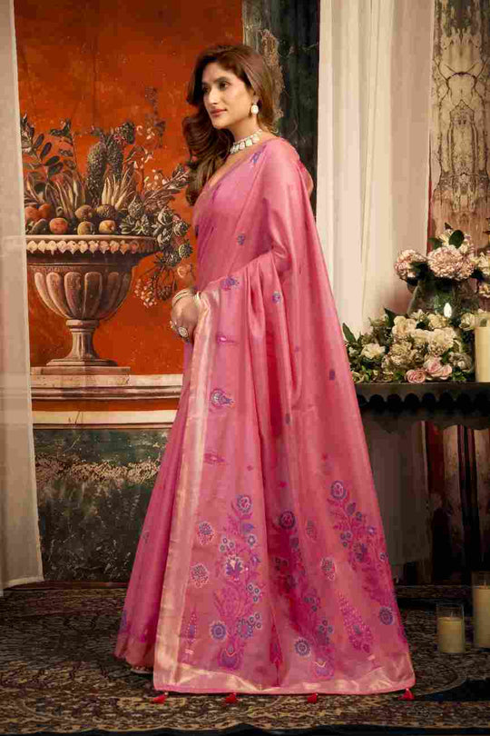 Pink Cotton Saree With Blouse Piece