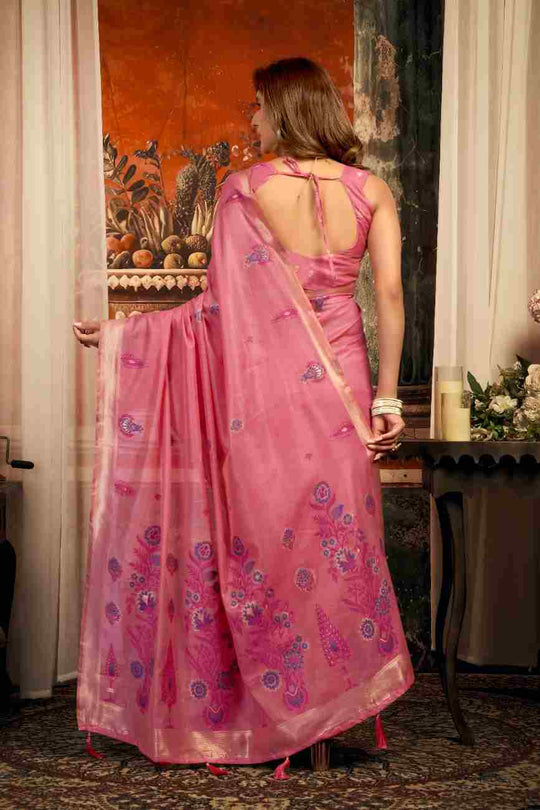 Pink Cotton Saree With Blouse Piece