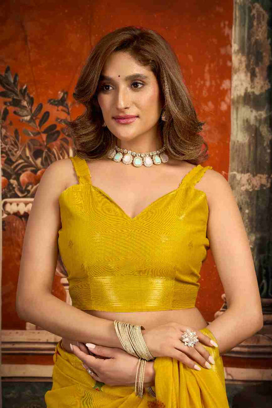 Yellow Cotton Saree With Blouse Piece