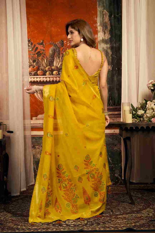 Yellow Cotton Saree With Blouse Piece