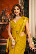Yellow Cotton Saree With Blouse Piece