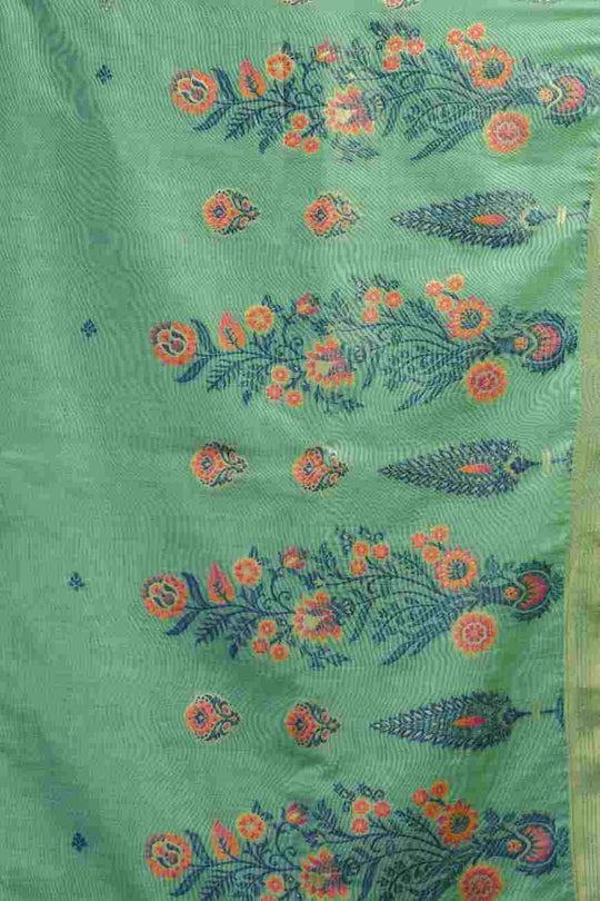 Sea Green Cotton Saree With Blouse Piece