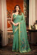 Sea Green Cotton Saree With Blouse Piece