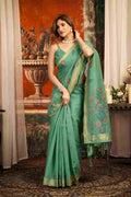 Sea Green Cotton Saree With Blouse Piece