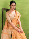 Orange Linen Silk Saree With Blouse Piece