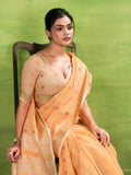Orange Linen Silk Saree With Blouse Piece