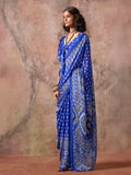 Blue Ajarakh Print Satin Georgette Saree With Blouse Piece