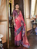 Salmon Pink Pure Silk Pochampally Weaving Saree With Blouse Piece