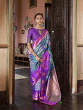 Jam Purple Pure Silk Pochampally Weaving Saree With Blouse Piece