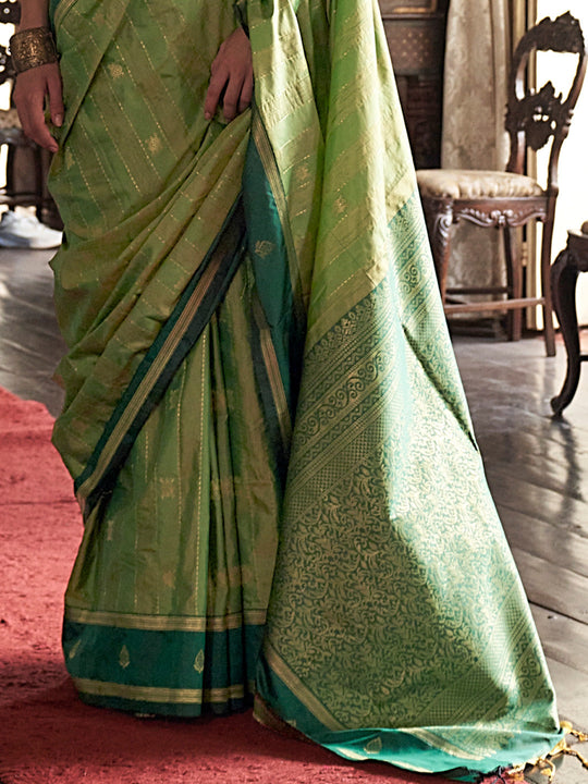 Light Green Tussar Silk Handloom Weaving Saree With Blouse Piece