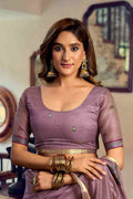 Mauve & Lavender Cotton Saree With Blouse Piece