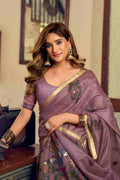 Mauve & Lavender Cotton Saree With Blouse Piece