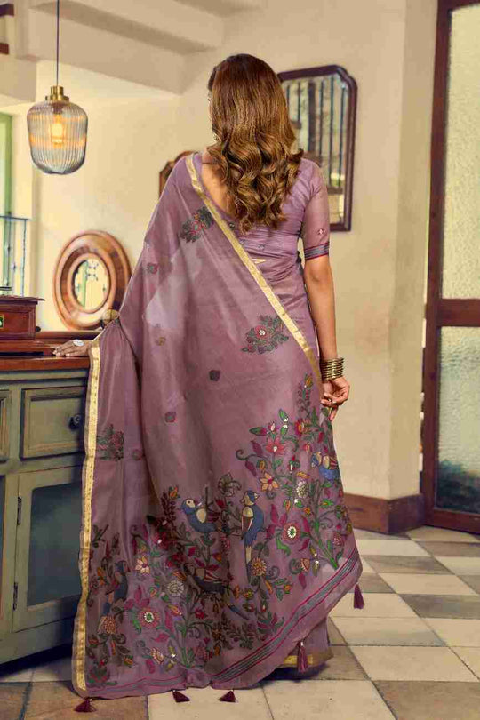 Mauve & Lavender Cotton Saree With Blouse Piece