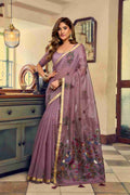 Mauve & Lavender Cotton Saree With Blouse Piece