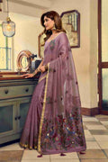 Mauve & Lavender Cotton Saree With Blouse Piece