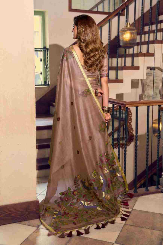 Light Brown Cotton Saree With Blouse Piece