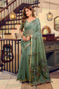 Green Cotton Saree With Blouse Piece
