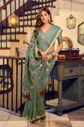 Green Cotton Saree With Blouse Piece