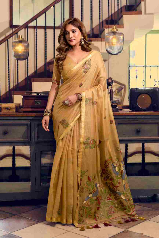 Mustard Cotton Saree With Blouse Piece