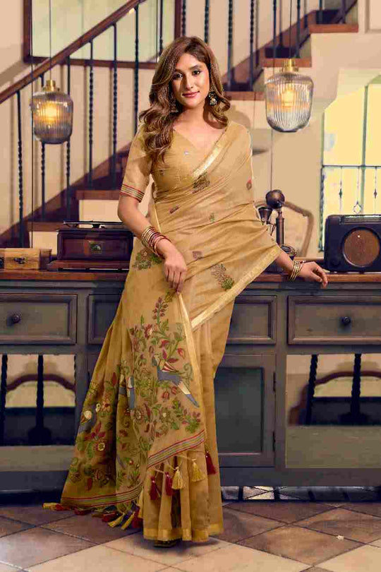 Mustard Cotton Saree With Blouse Piece