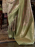 Green Handwoven Kanjivaram Silk Saree With Blouse Piece