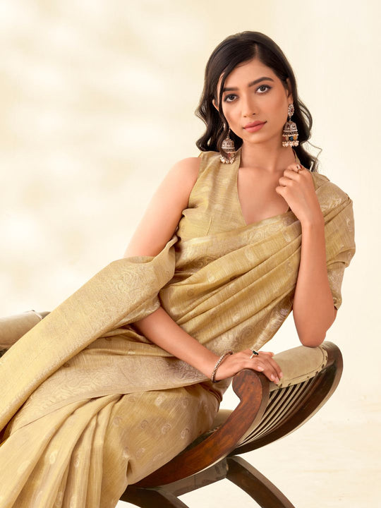 Soft Tissue Linen With Big Jacquard Pallu Handloom Silk Saree