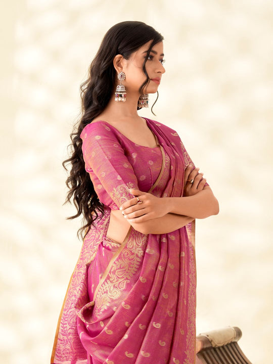 Soft Tissue Linen With Big Jacquard Pallu Handloom Silk Saree