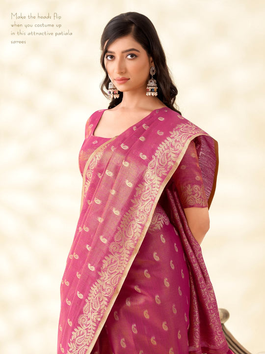 Soft Tissue Linen With Big Jacquard Pallu Handloom Silk Saree