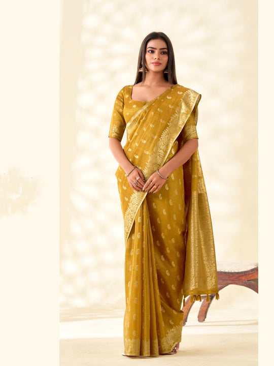 Soft Tissue Linen With Big Jacquard Pallu Handloom Silk Saree