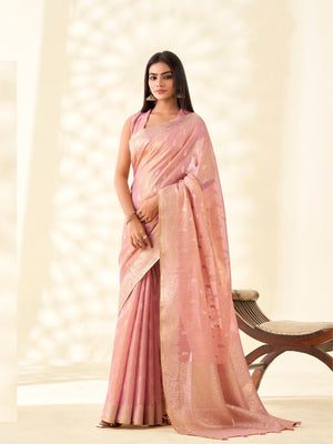Soft Tissue Linen With Big Jacquard Pallu Handloom Silk Saree