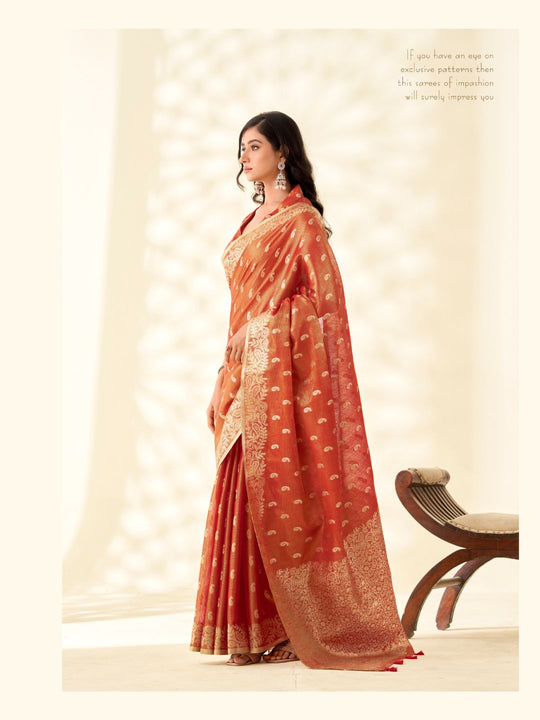 Soft Tissue Linen With Big Jacquard Pallu Handloom Silk Saree