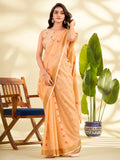 Orange Linen Silk With Zari Border Saree With Blouse Piece