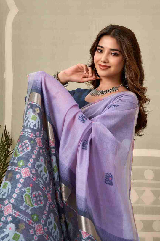 Lavender  Banarasi Saree With Blouse Piece