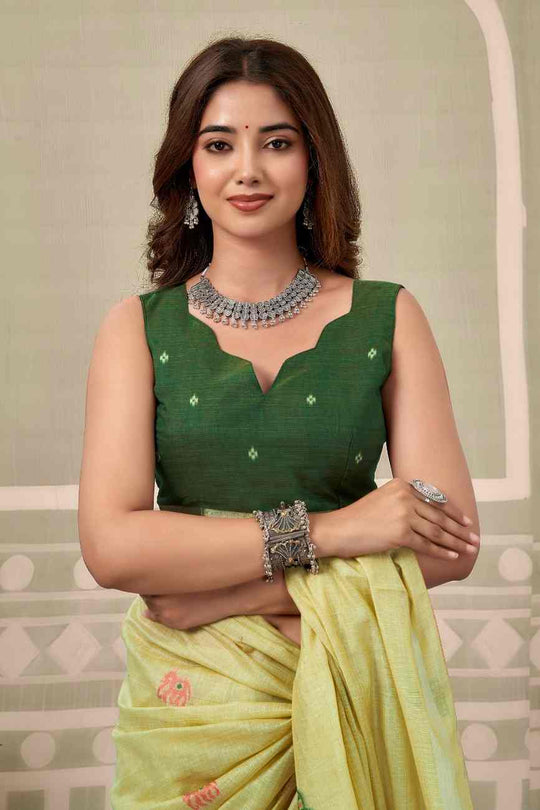 Lime Green Banarasi Saree With Blouse Piece