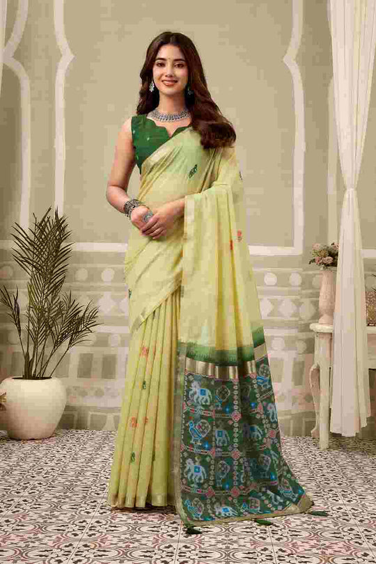 Lime Green Banarasi Saree With Blouse Piece