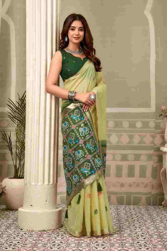 Lime Green Banarasi Saree With Blouse Piece