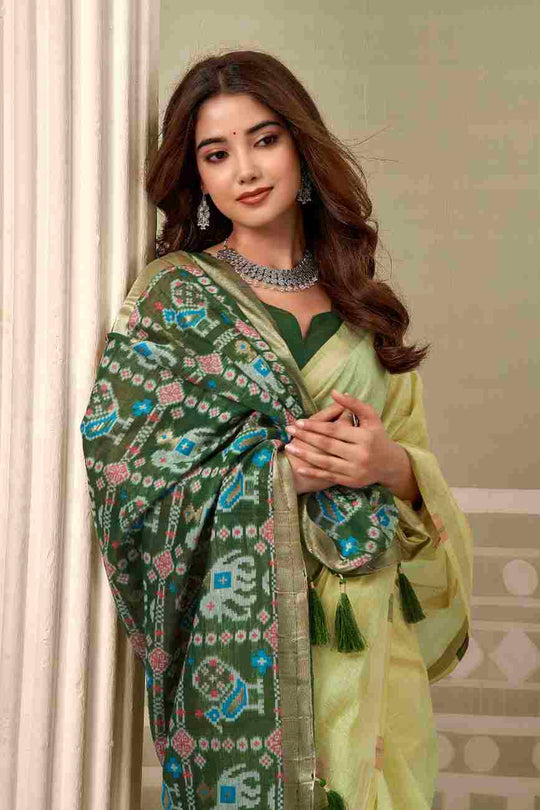 Lime Green Banarasi Saree With Blouse Piece