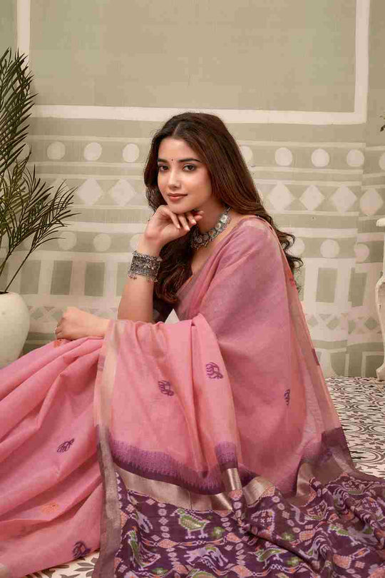 Pink Banarasi Saree With Blouse Piece