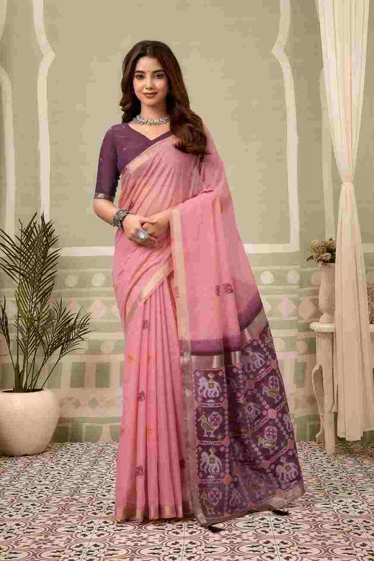Pink Banarasi Saree With Blouse Piece