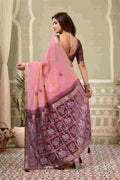 Pink Banarasi Saree With Blouse Piece