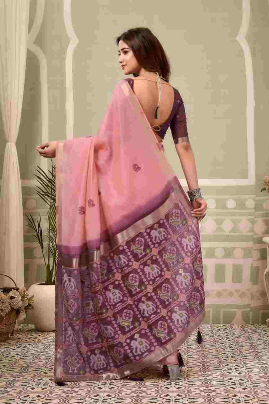 Pink Banarasi Saree With Blouse Piece