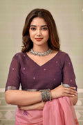 Pink Banarasi Saree With Blouse Piece