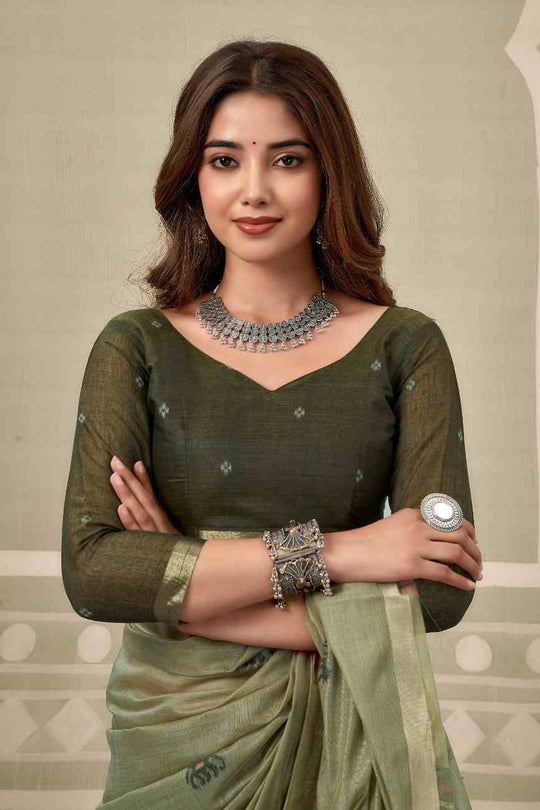 Light Green Banarasi Saree With Blouse Piece