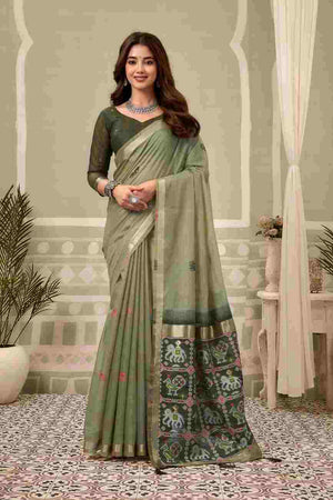 Light Green Banarasi Saree With Blouse Piece