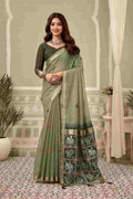 Light Green Banarasi Saree With Blouse Piece