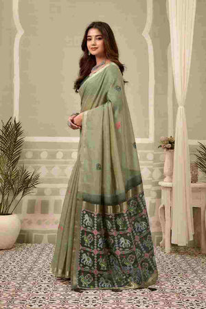 Light Green Banarasi Saree With Blouse Piece