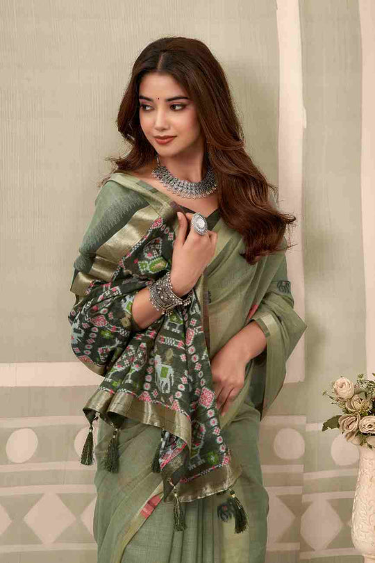 Light Green Banarasi Saree With Blouse Piece